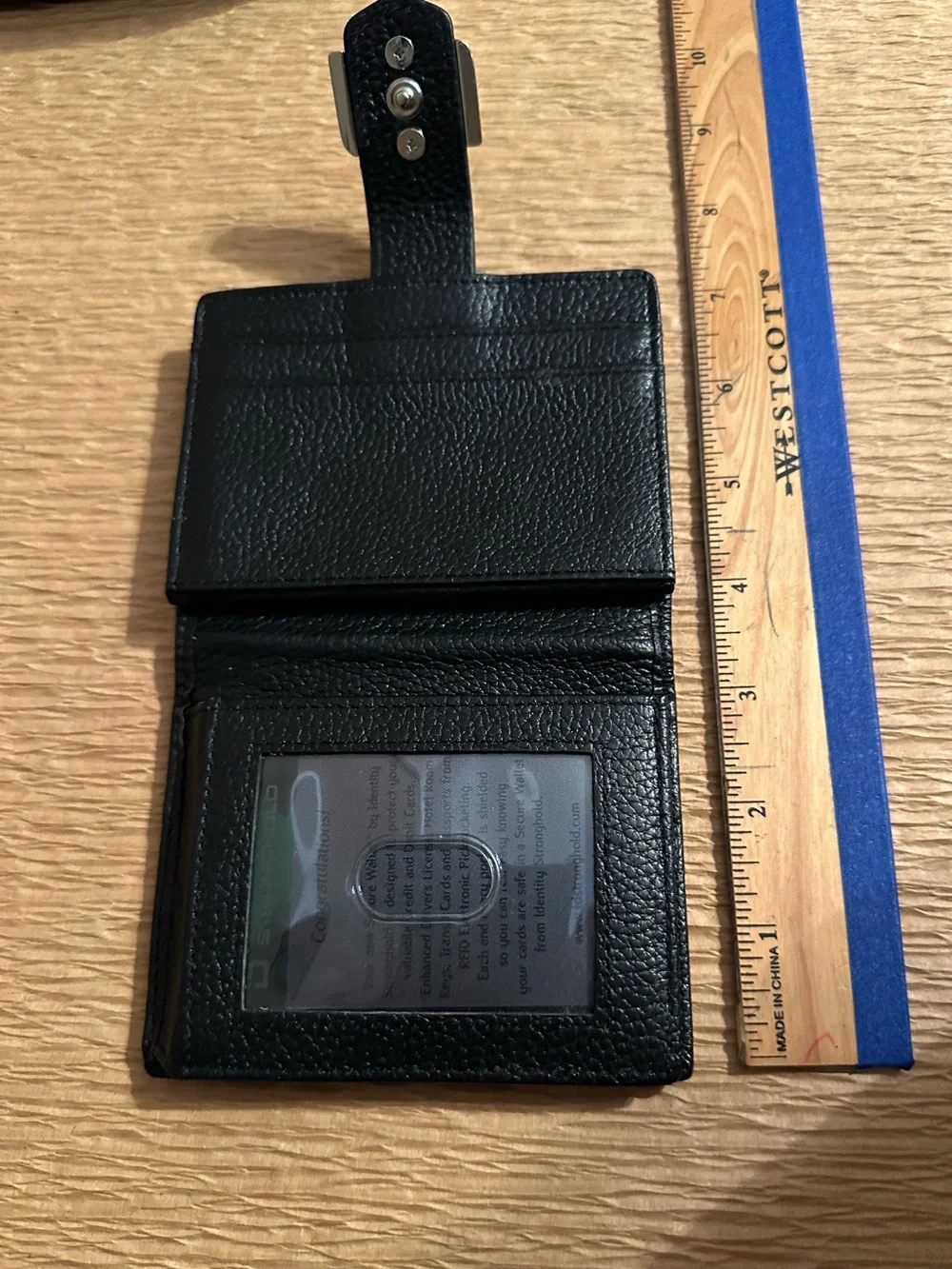 Identity Stronghold Black Leather Wallet with Silver Buckle